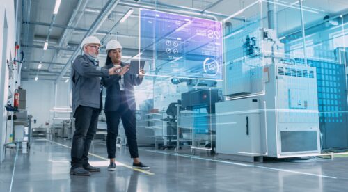 Factory,Digitalization:,Two,Industrial,Engineers,Use,Tablet,Computer,,Big,Data
